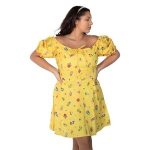 Cakeworthy Women Disney Snow White Dress‎ 3XL Yellow Floral Puff Sleeve Mini